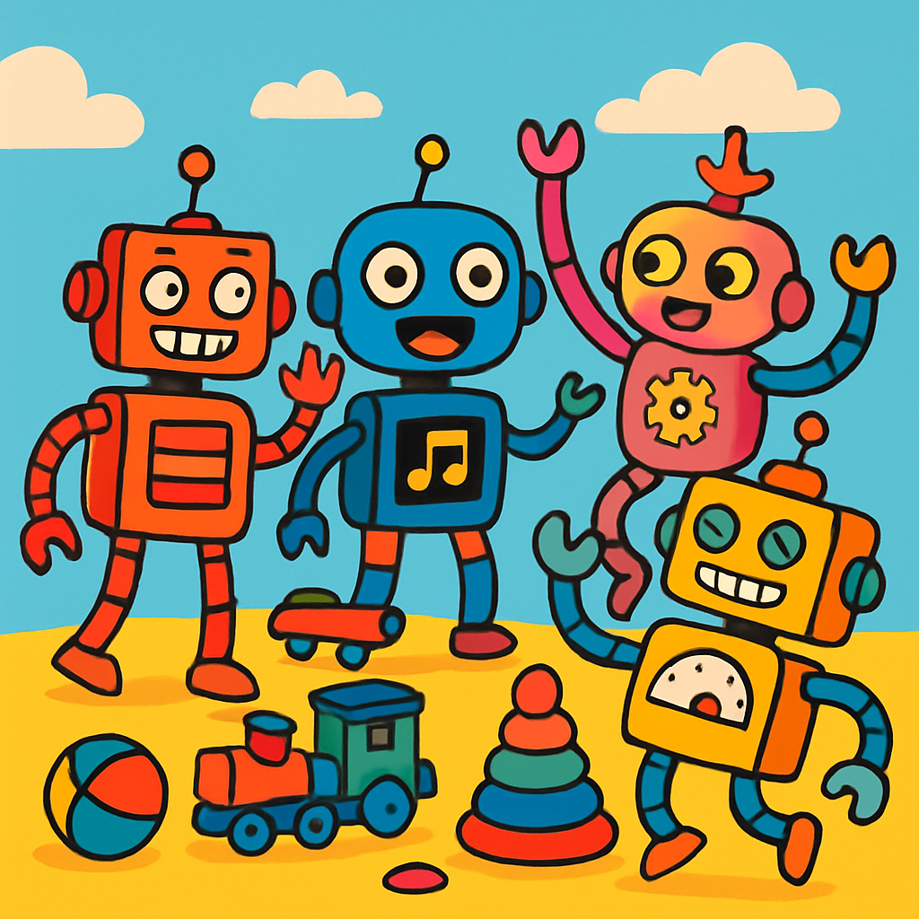 Funky Robots At Play Number Painting