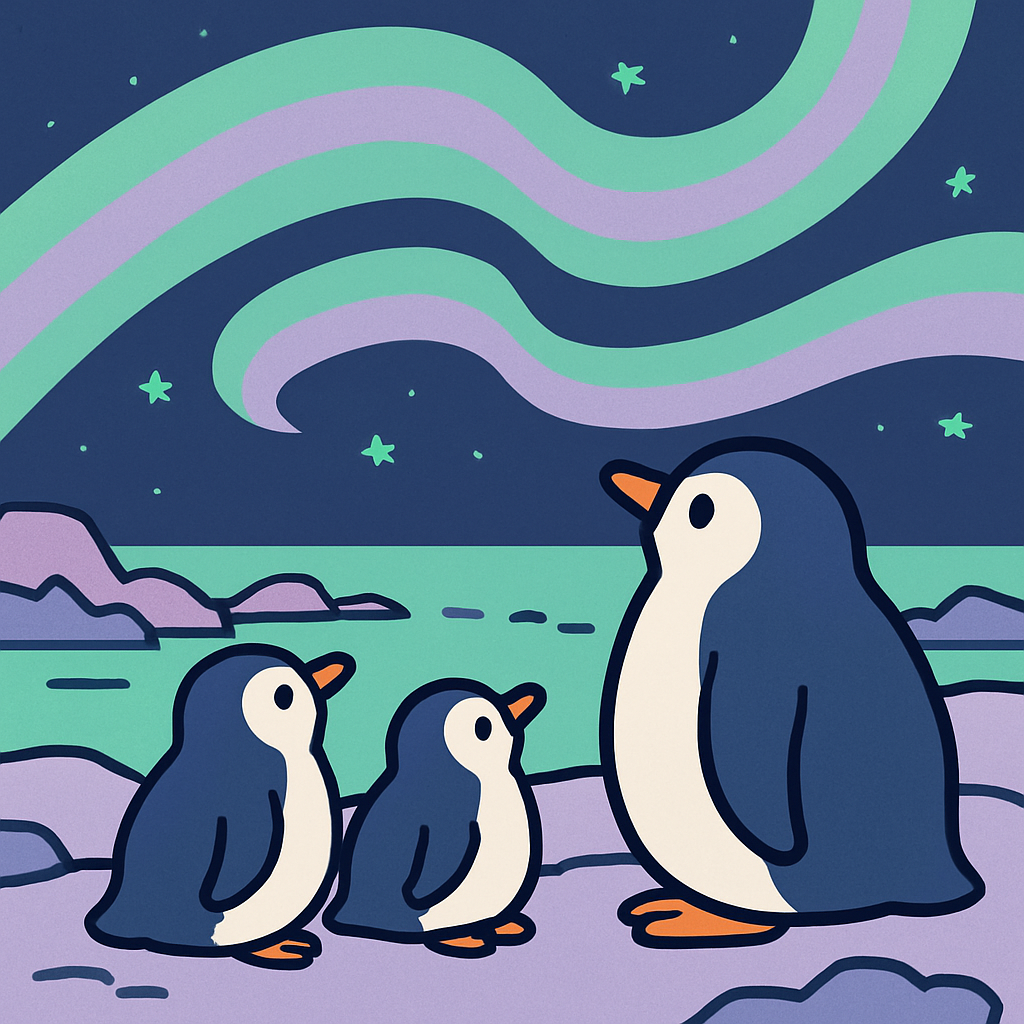 Polar Aurora Penguins Number painting