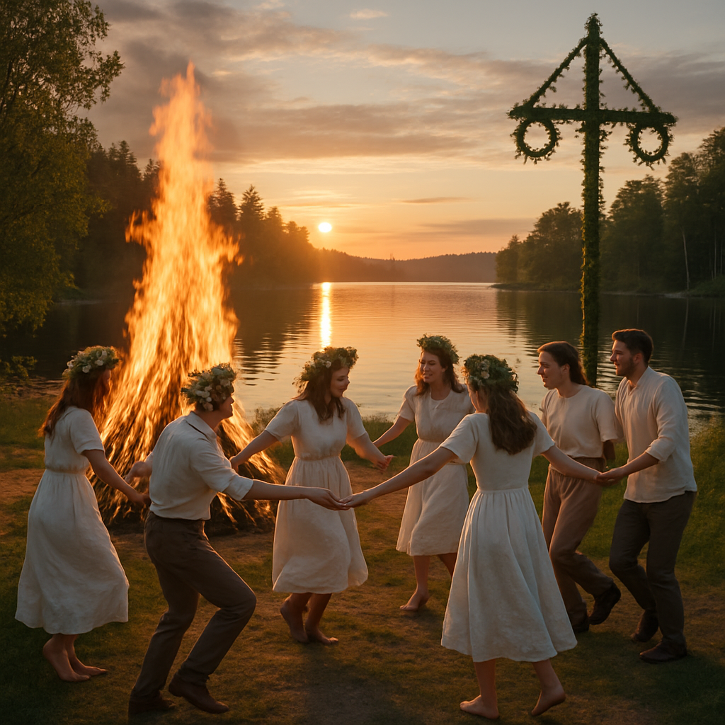 Midsummer Bonfire Sweden painting number kit