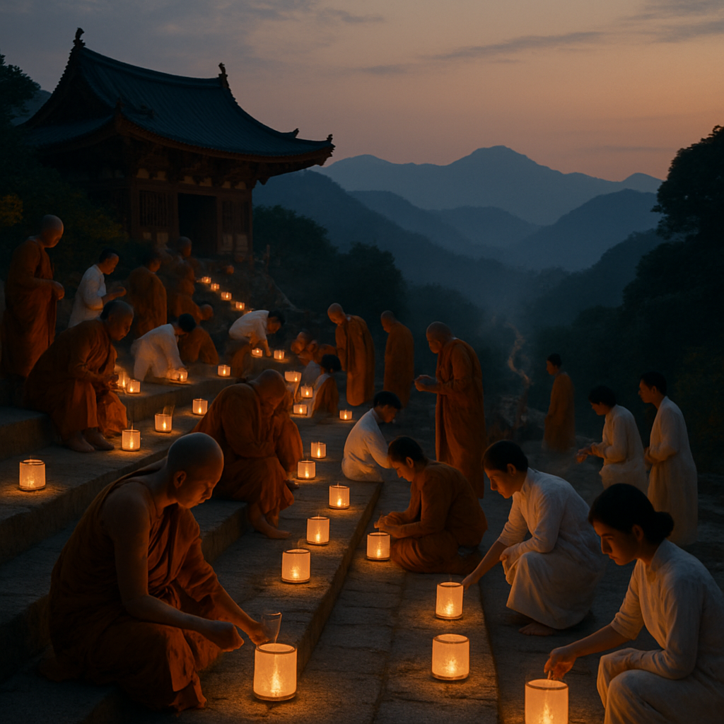Lantern Ceremony Buddhist Mountain Temple Numbered painting kits