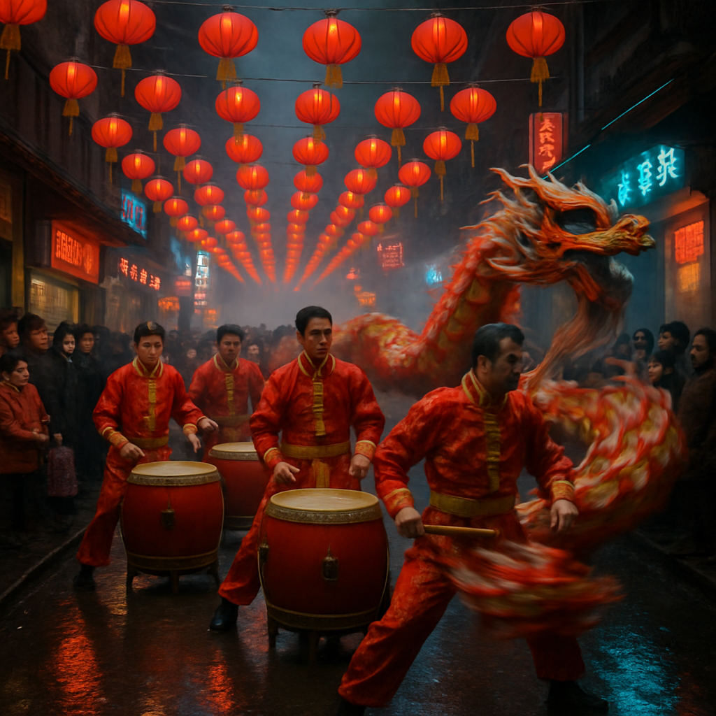 Lunar New Year Dragon Procession paint by number
