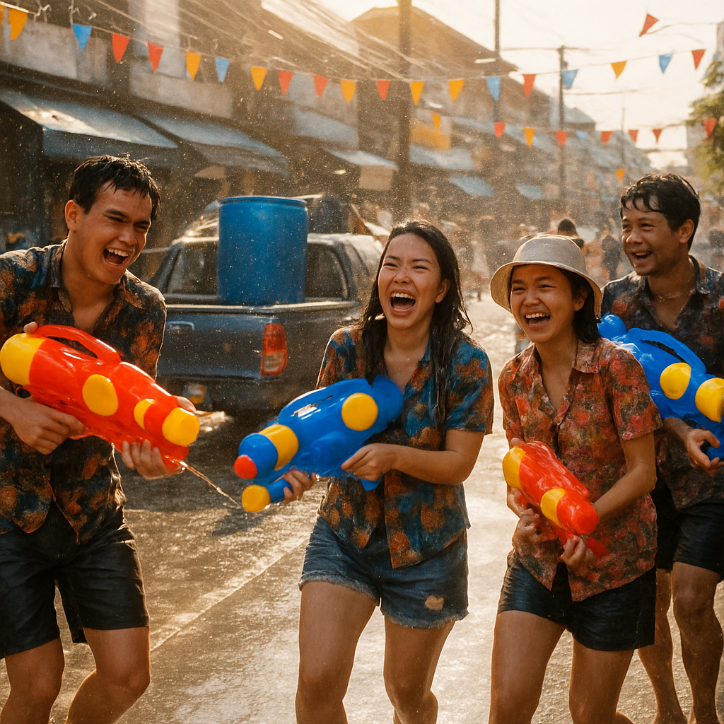 Songkran Water Fight In Bangkok DIY paint by numbers