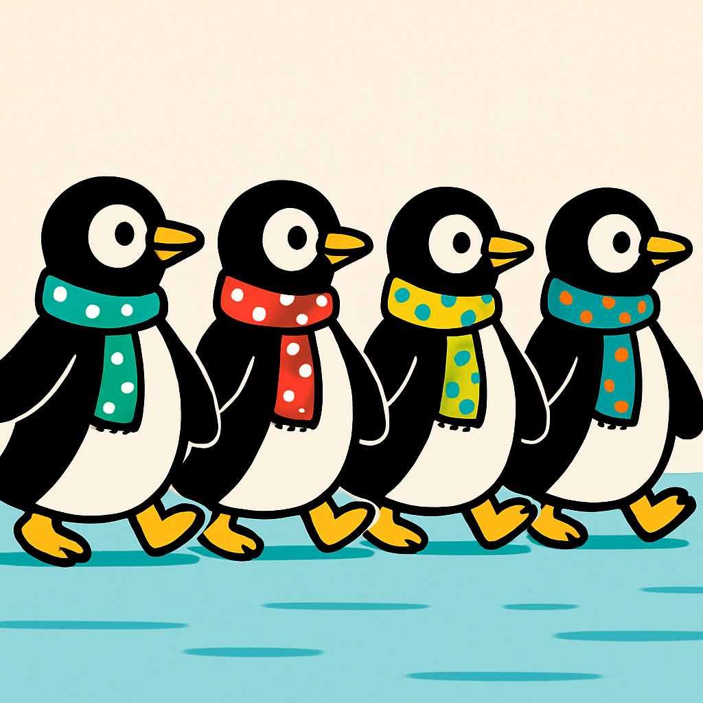 Polka Dot Penguin Parade Number painting