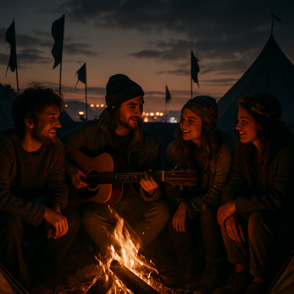 Glastonbury Field Campfire Jam Number painting