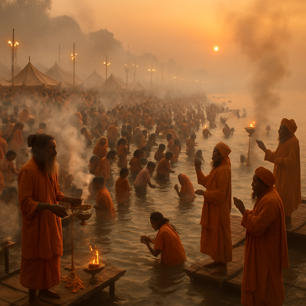 Kumbh Mela River Dawn Dip paint by number