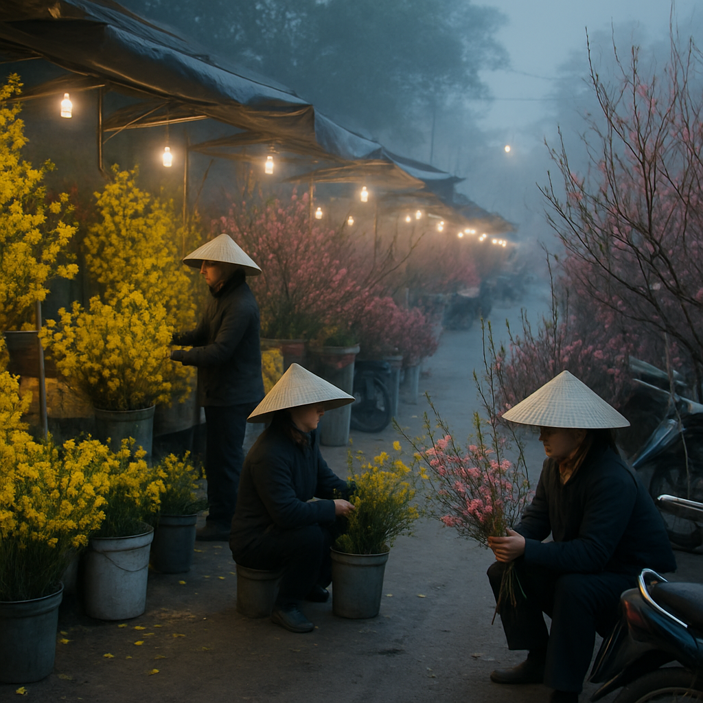 Tet Flower Street Market Number painting