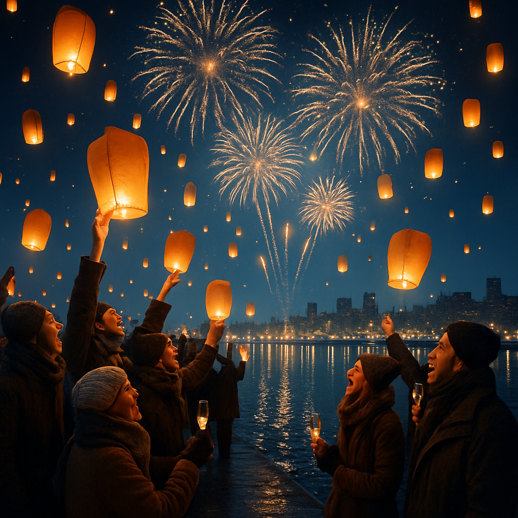 Lanterns And Fireworks New Year Harbor Paint by numbers art