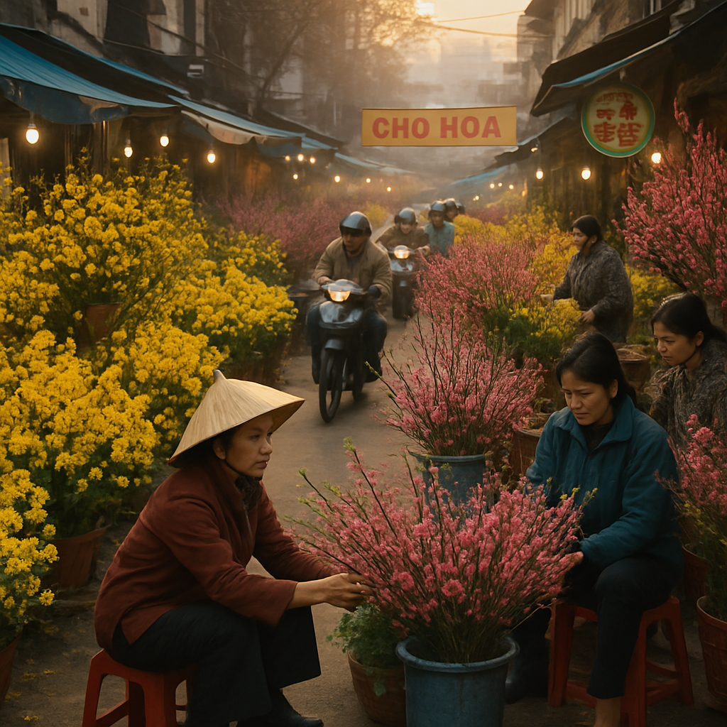 Tet Flower Market Hanoi Number painting