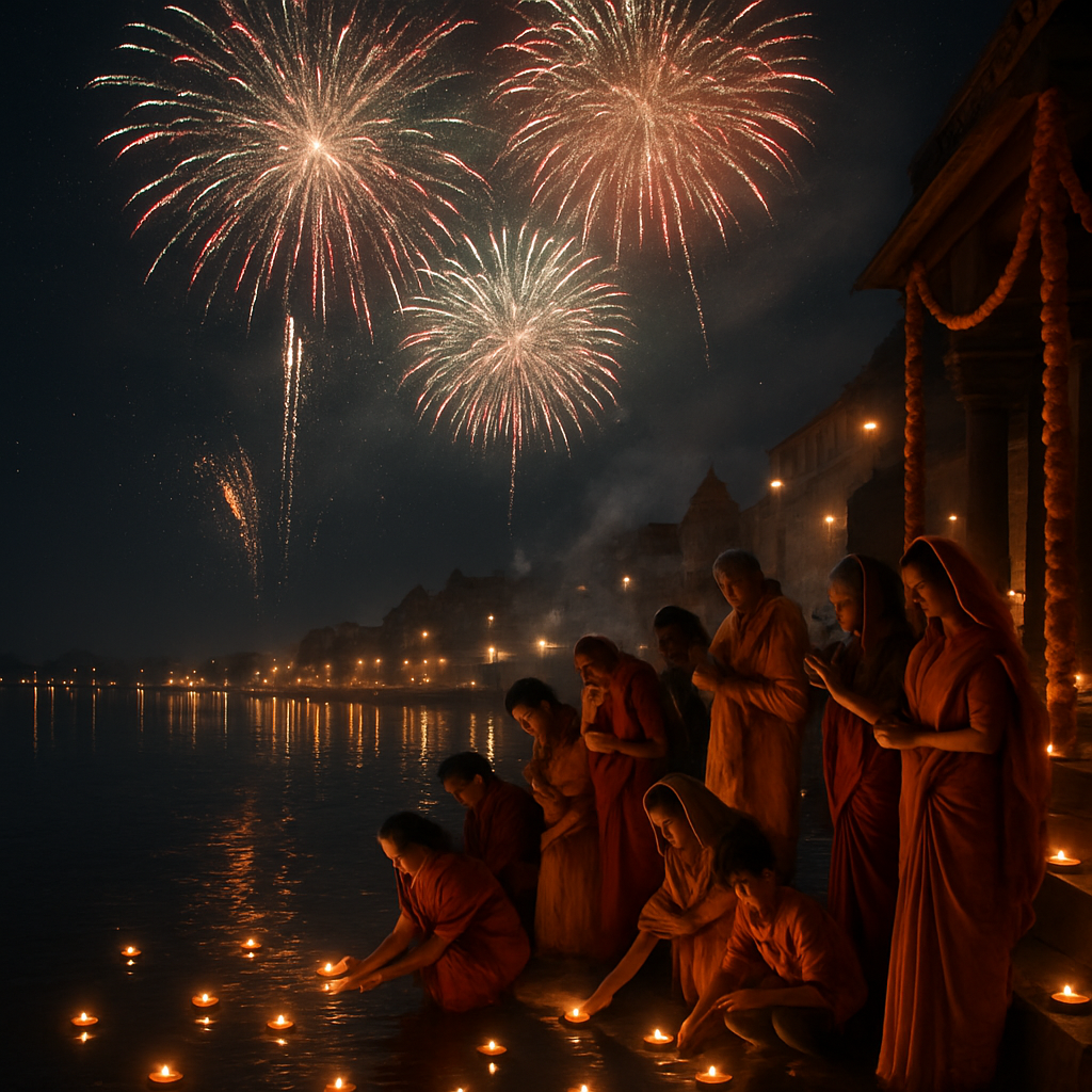 Diwali Fireworks Over Ganges Riverside Paint by numbers kits
