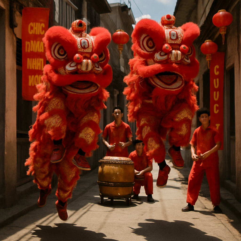 Tet Nguyen Dan Lion Dance Alley Paint by numbers kits