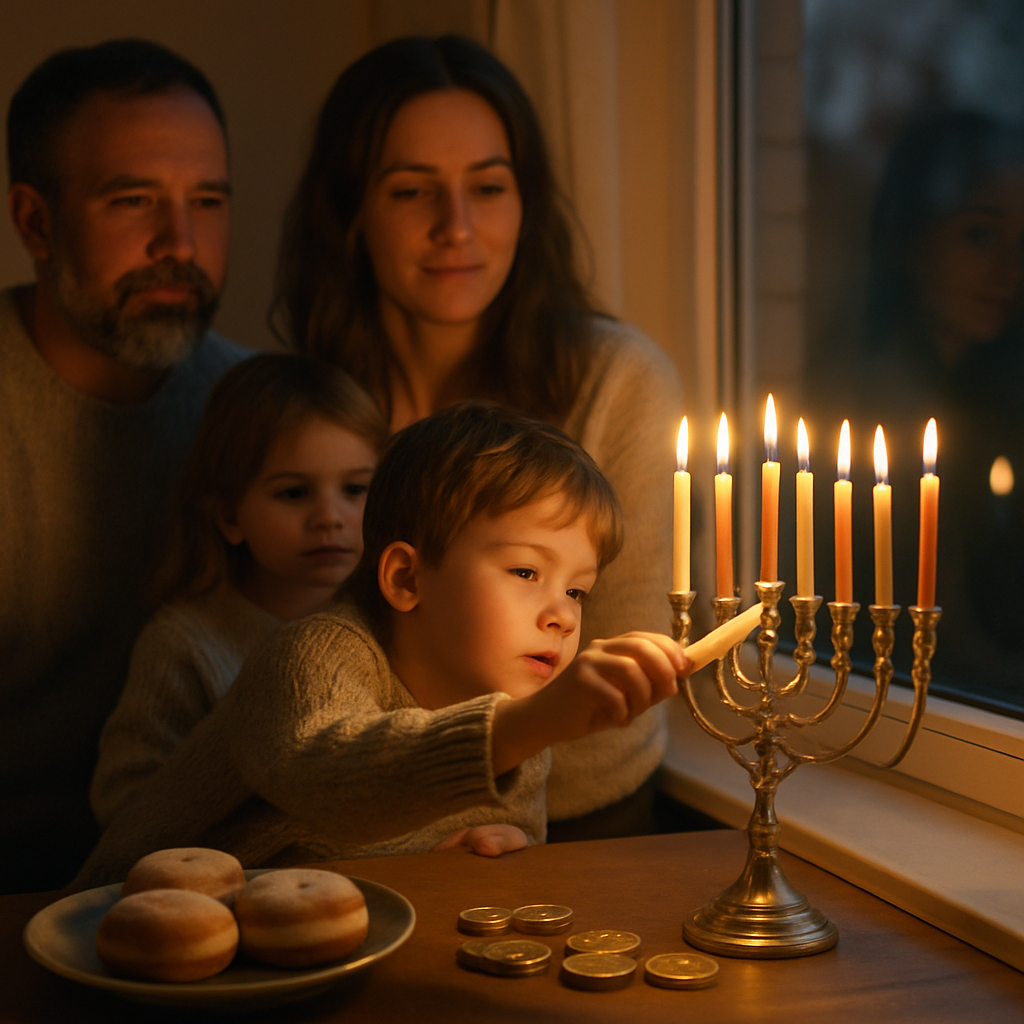 Hanukkah Menorah Lighting Family Number painting