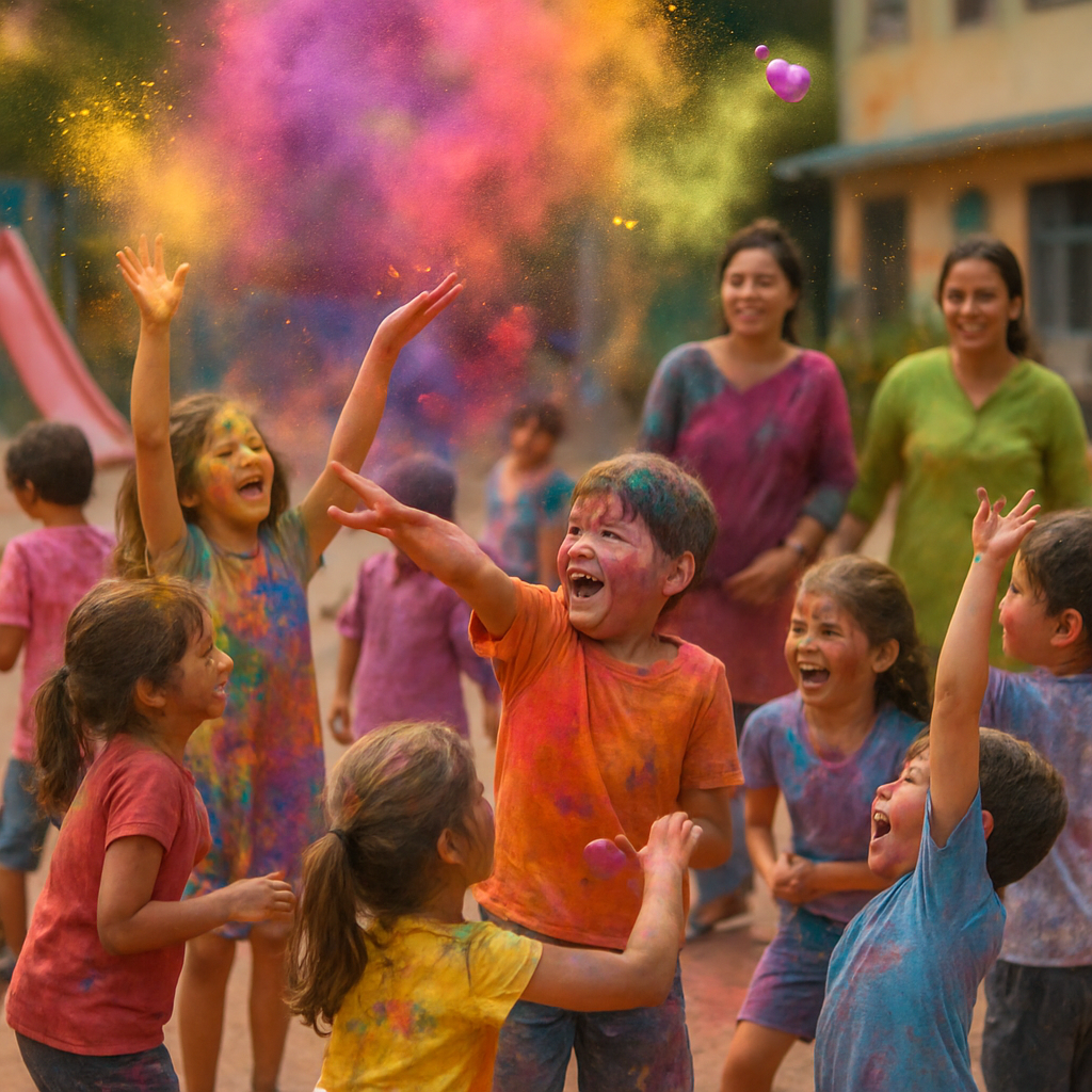 Holi For Kids School Event paint by color