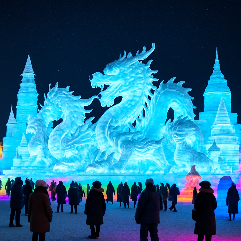 Harbin Ice Festival Night Lights Number painting