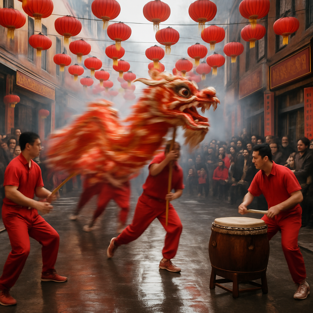 Chinese New Year Dragon Dance Street paint by color