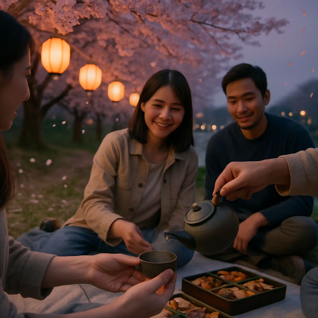 Hanami Evening Cherry Blossom Picnic Number painting