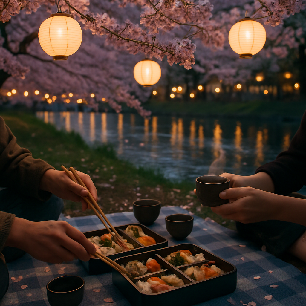 Hanami Evening Picnic Beneath Cherry Blossoms Number painting