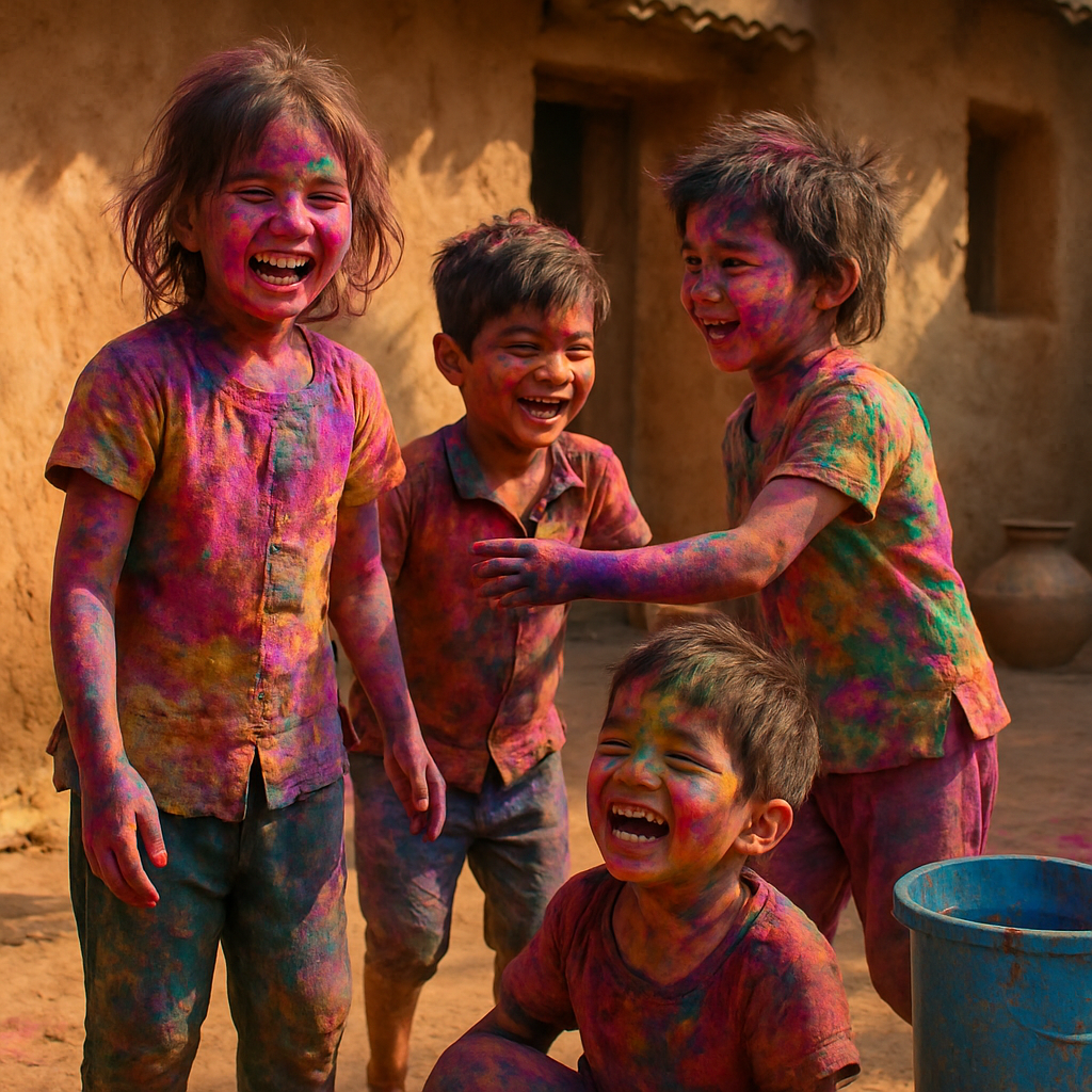 Holi Village Children Painting by numbers kit
