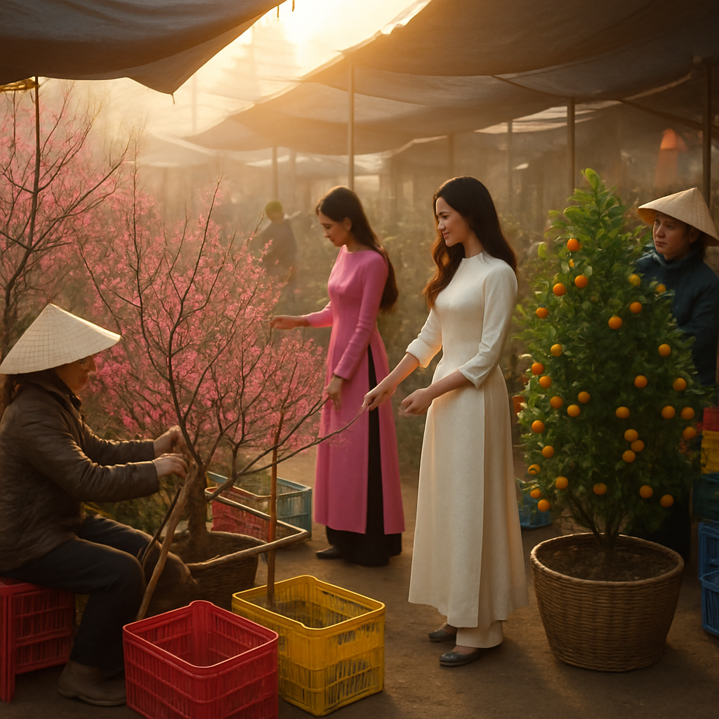 Saigon Tet Flower Stall Morning Paint by numbers art