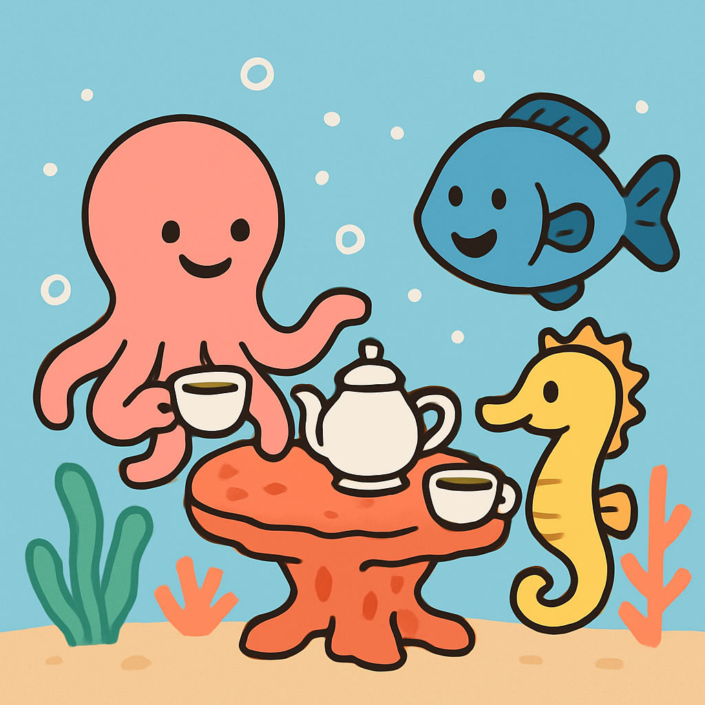 Underwater Tea Party With Colorful Sea Creatures painting number kit