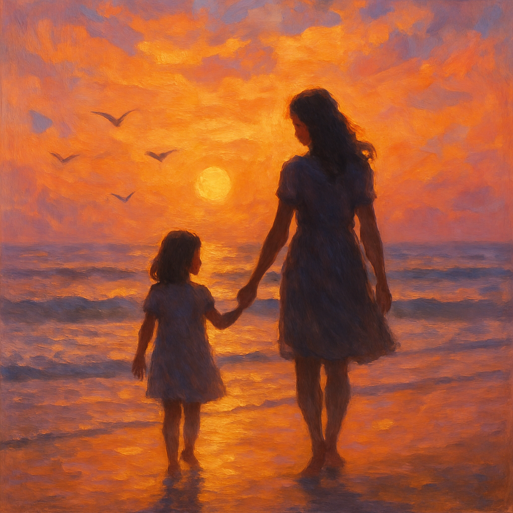 Sunset Stroll With Mom paint by numbers