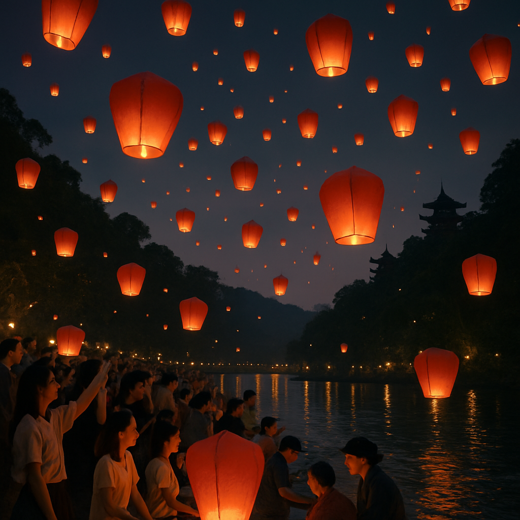 Lantern Festival On Taiwan Riverside painting number kit