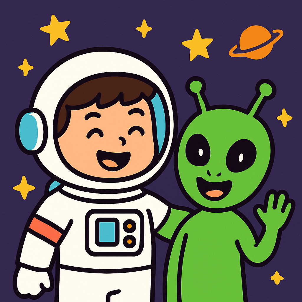Friendly Space Explorer And Alien Buddy paint by color