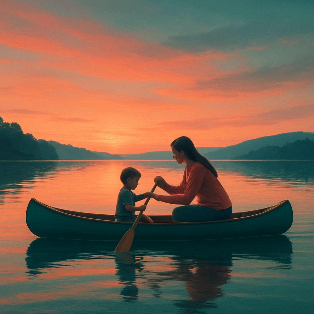 Sunset Paddle Together Number painting