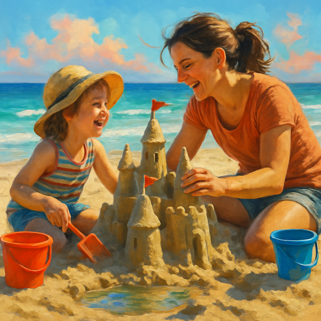 Mother And Child Building A Sandcastle Paint by numbers art