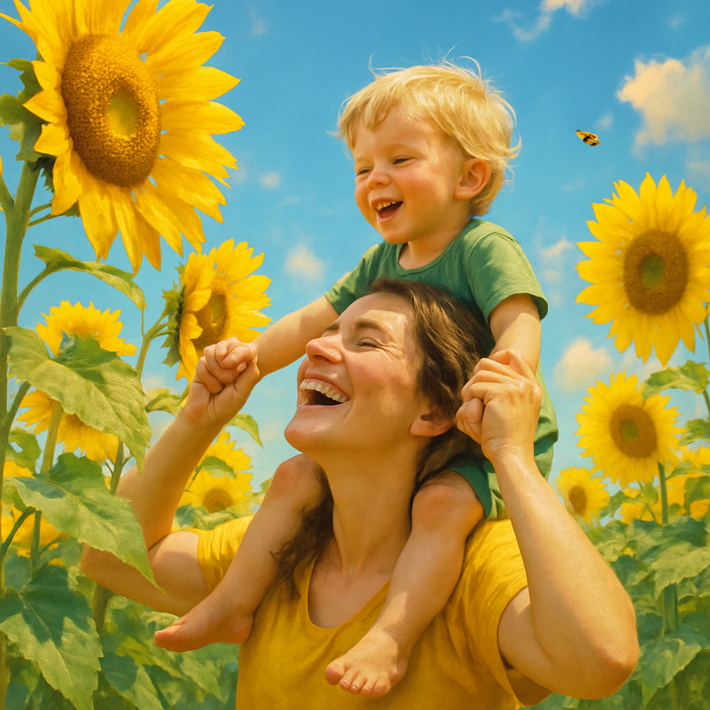 Mother And Child In Sunflower Field DIY paint by numbers