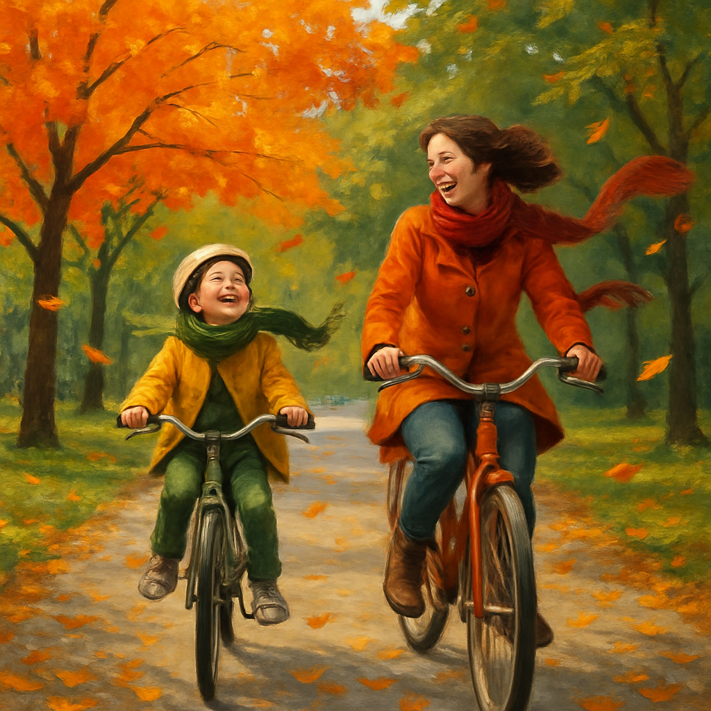 Bike Ride Through Autumn Leaves paint by color