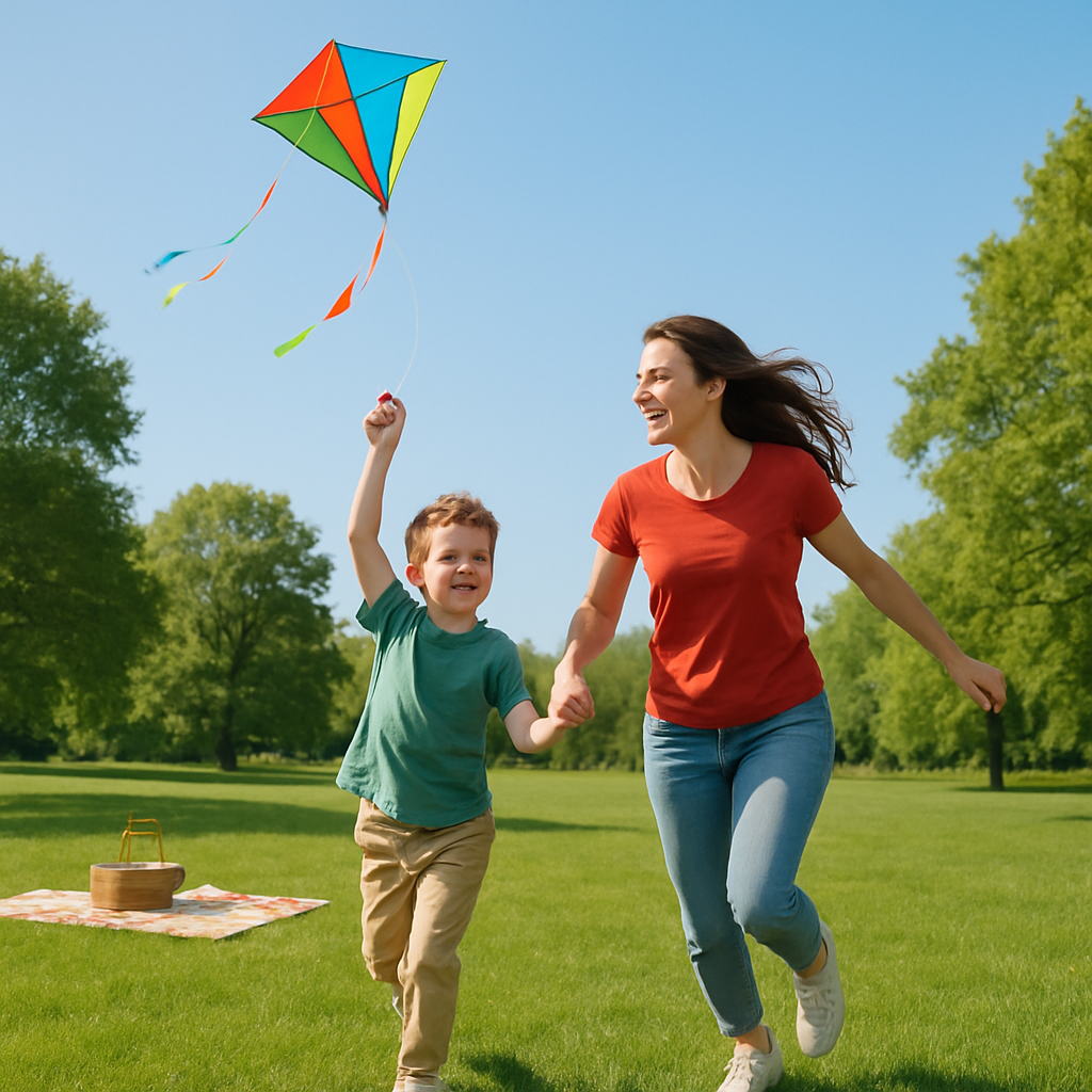 Mother And Child Flying A Kite Number painting