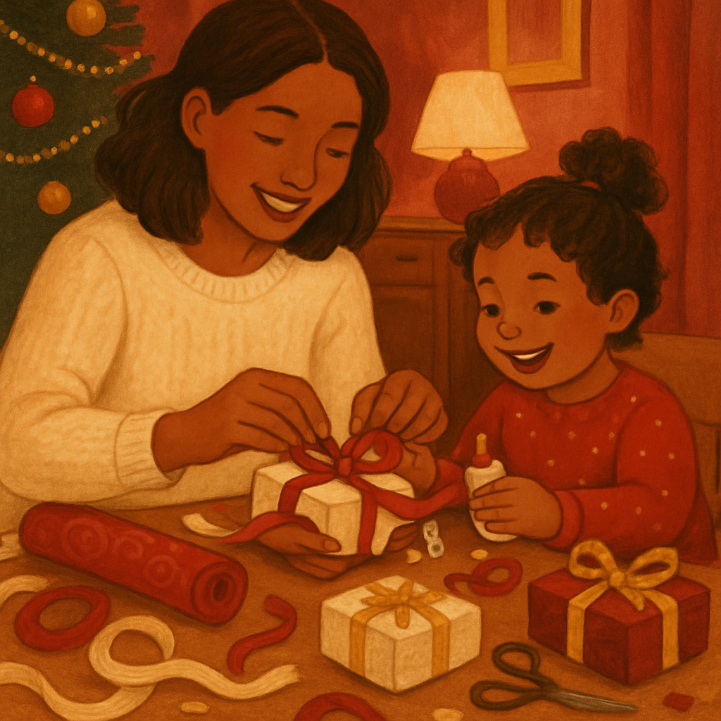 Mom And Child Wrapping Gifts Together DIY paint by numbers