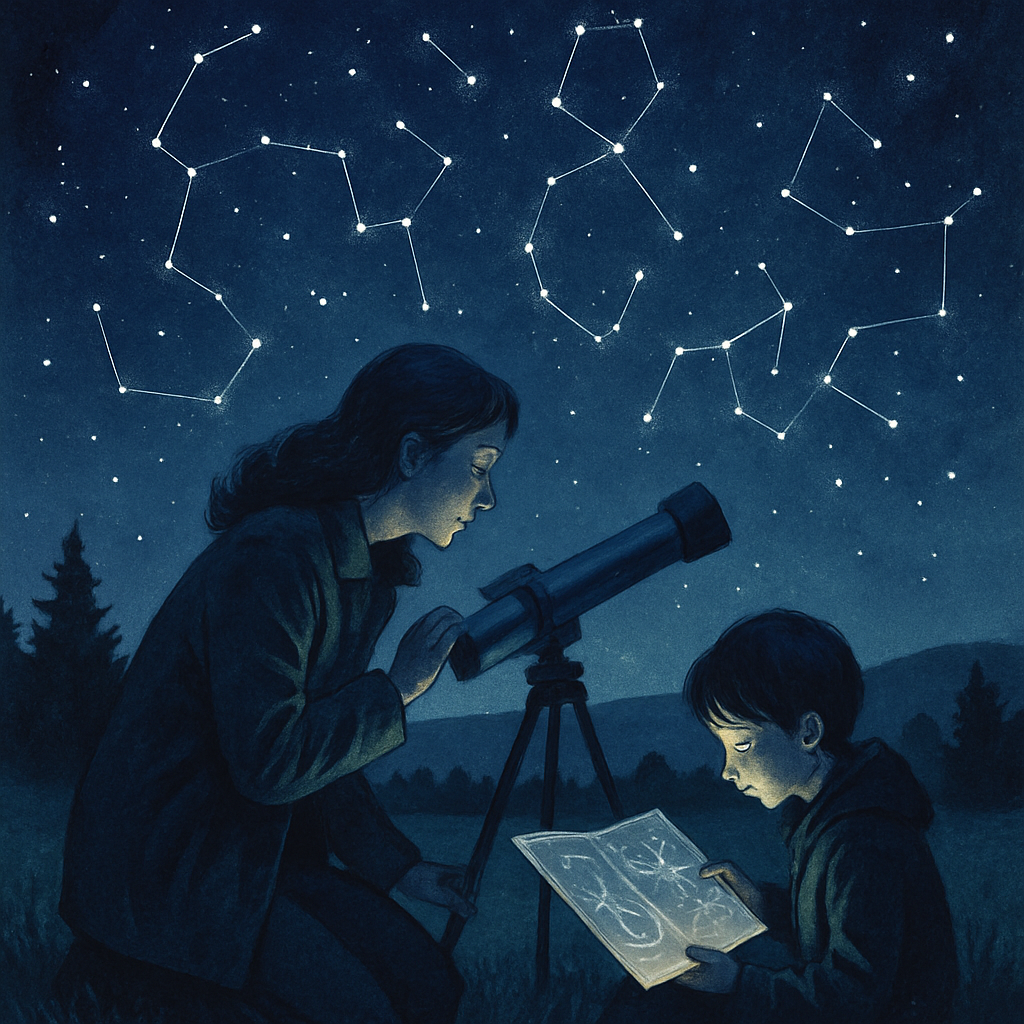 Mom And Child Stargazing With Telescope Numbered painting kits