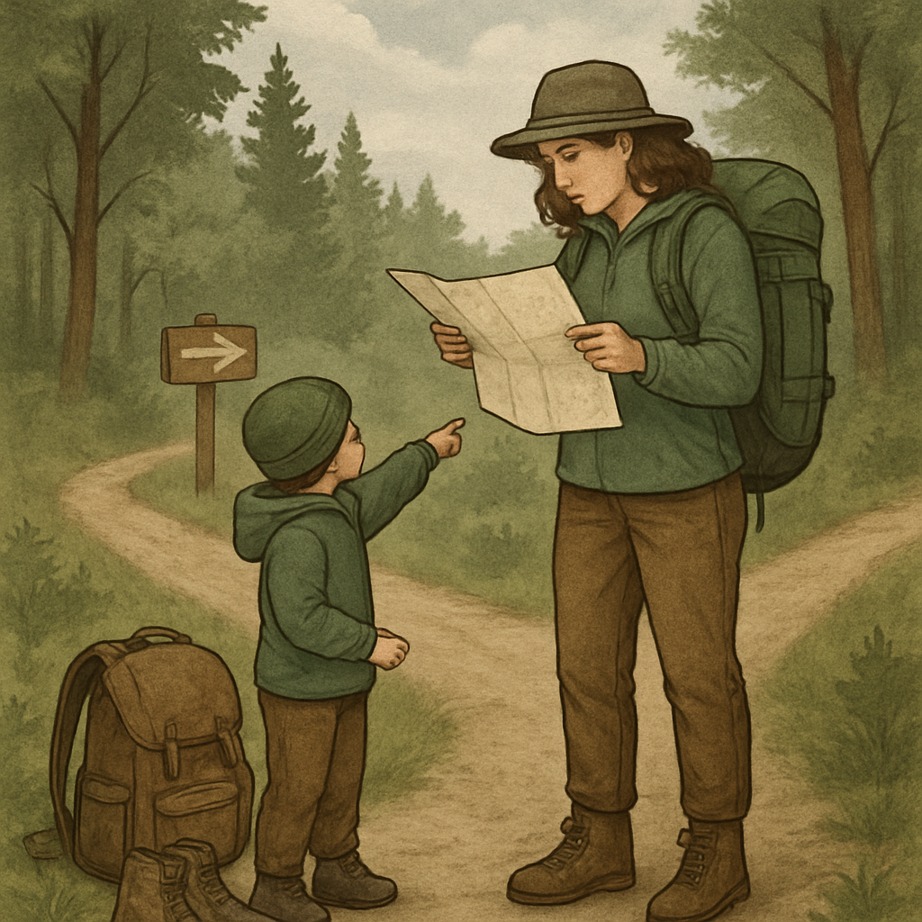 Mom Reading A Map On A Hike paint by color