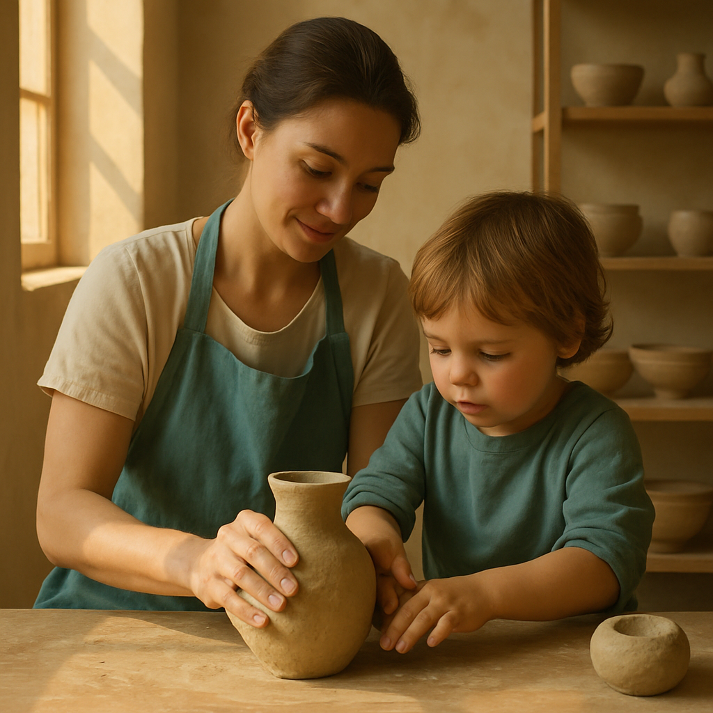 Mother And Child At The Pottery Wheel DIY paint by numbers