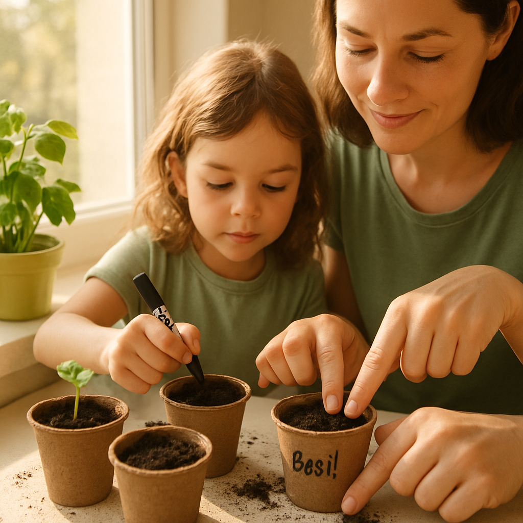 Mom Teaching To Plant Seeds In Cups Numbered painting kits