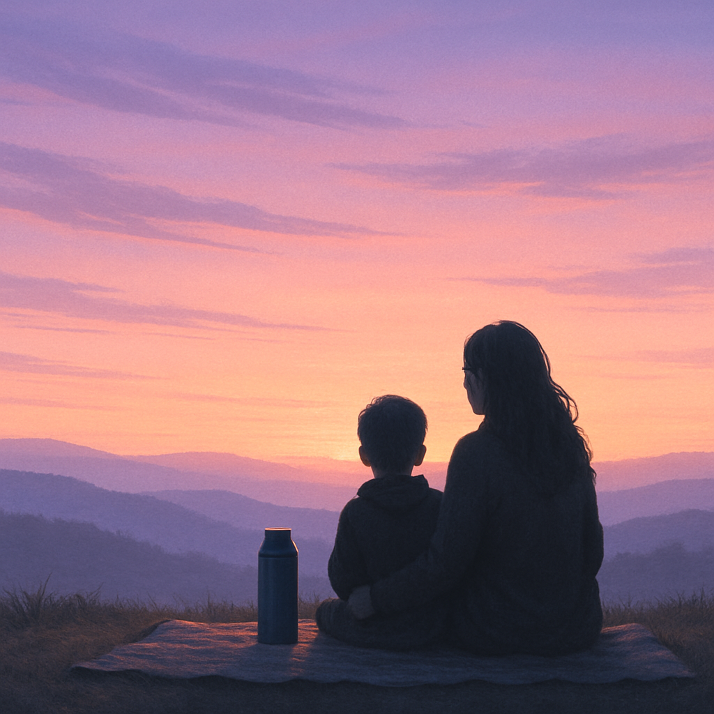 Mom And Child Watching Sunrise On Hill Paint by numbers art