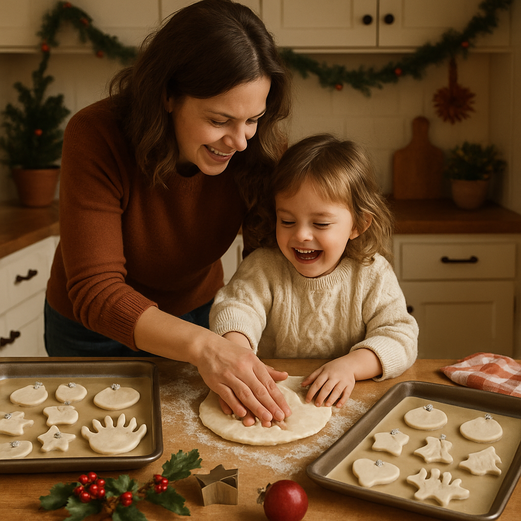 Mom And Child Creating Salt Dough Ornaments Paint by numbers kits
