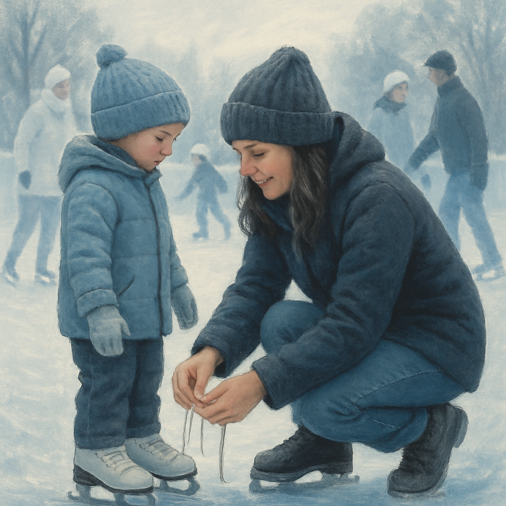 Mom Tying Skates For Ice Rink Number painting