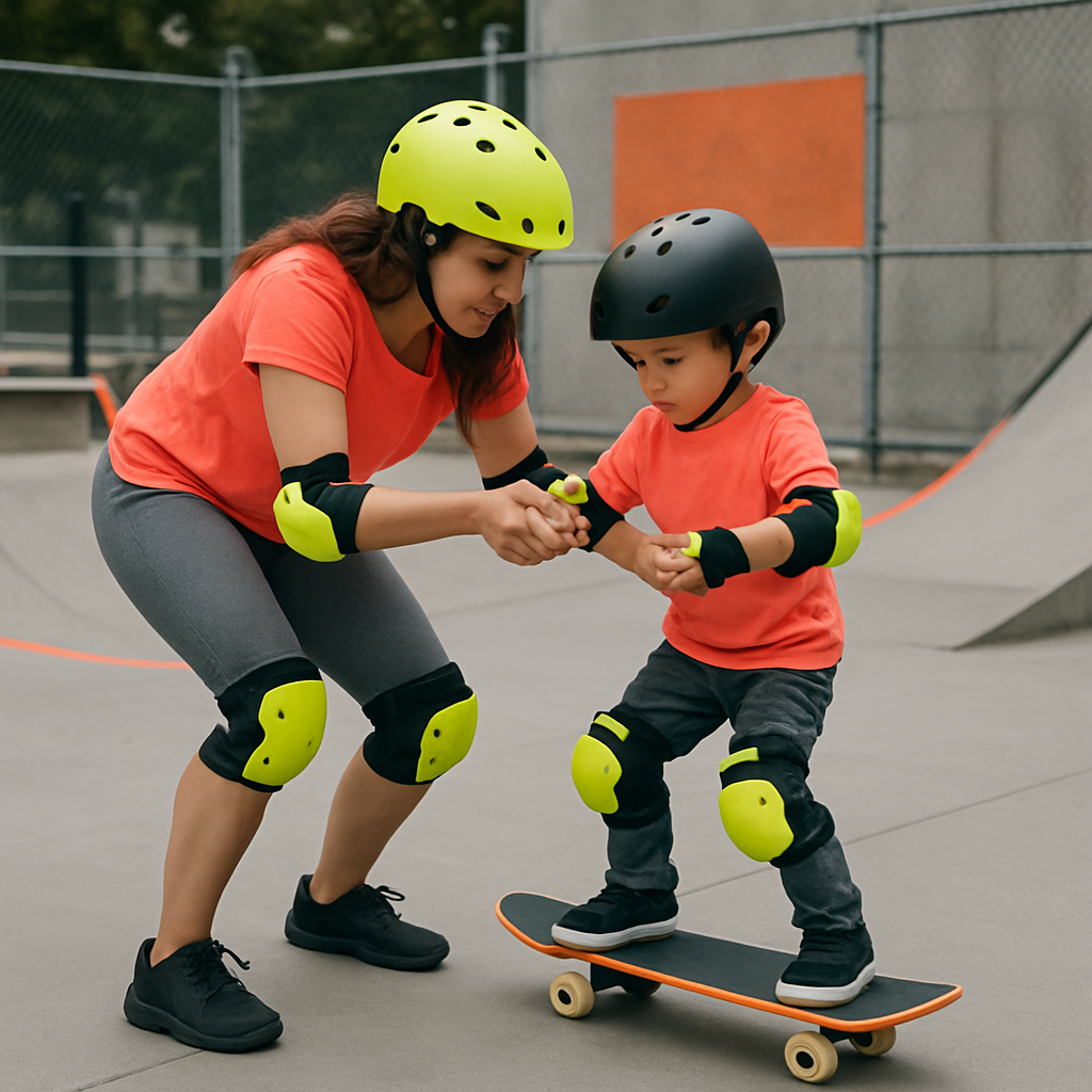 Mom And Child Learning To Skateboard Safely Paint by numbers art