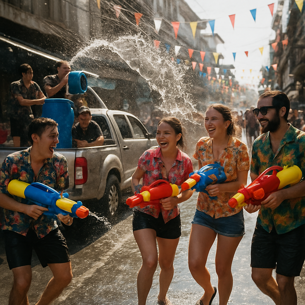 Songkran Street Water Fight paint by numbers