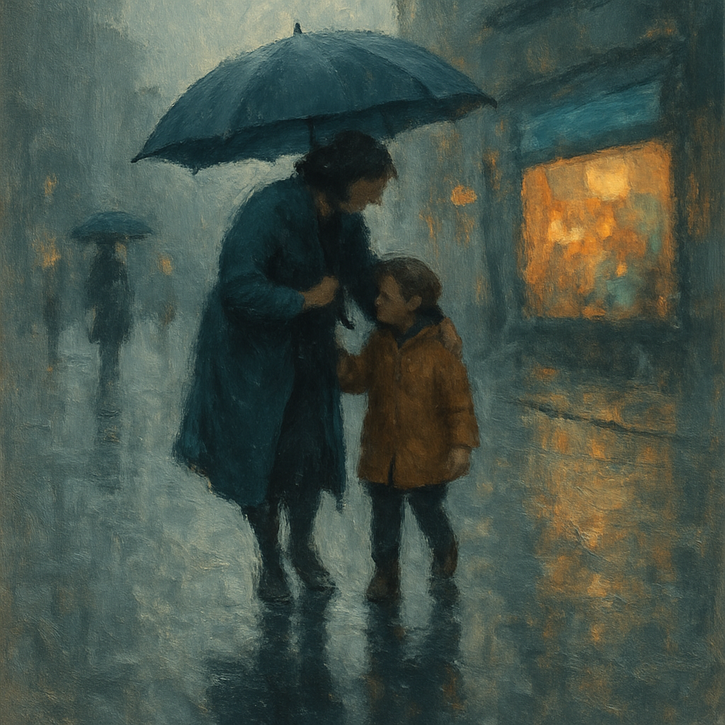 Rainy Day Umbrella Walk Number painting
