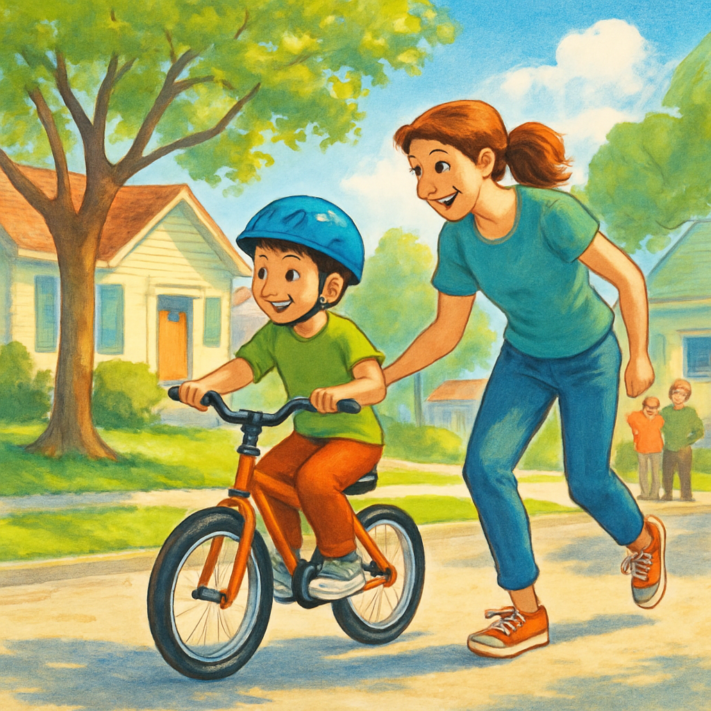 Mother Teaching Bicycle Ride painting number kit