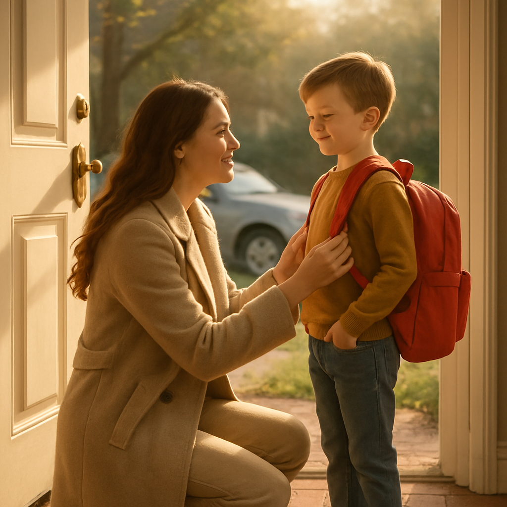 Mother Guiding First Day Of School Numbered painting kits