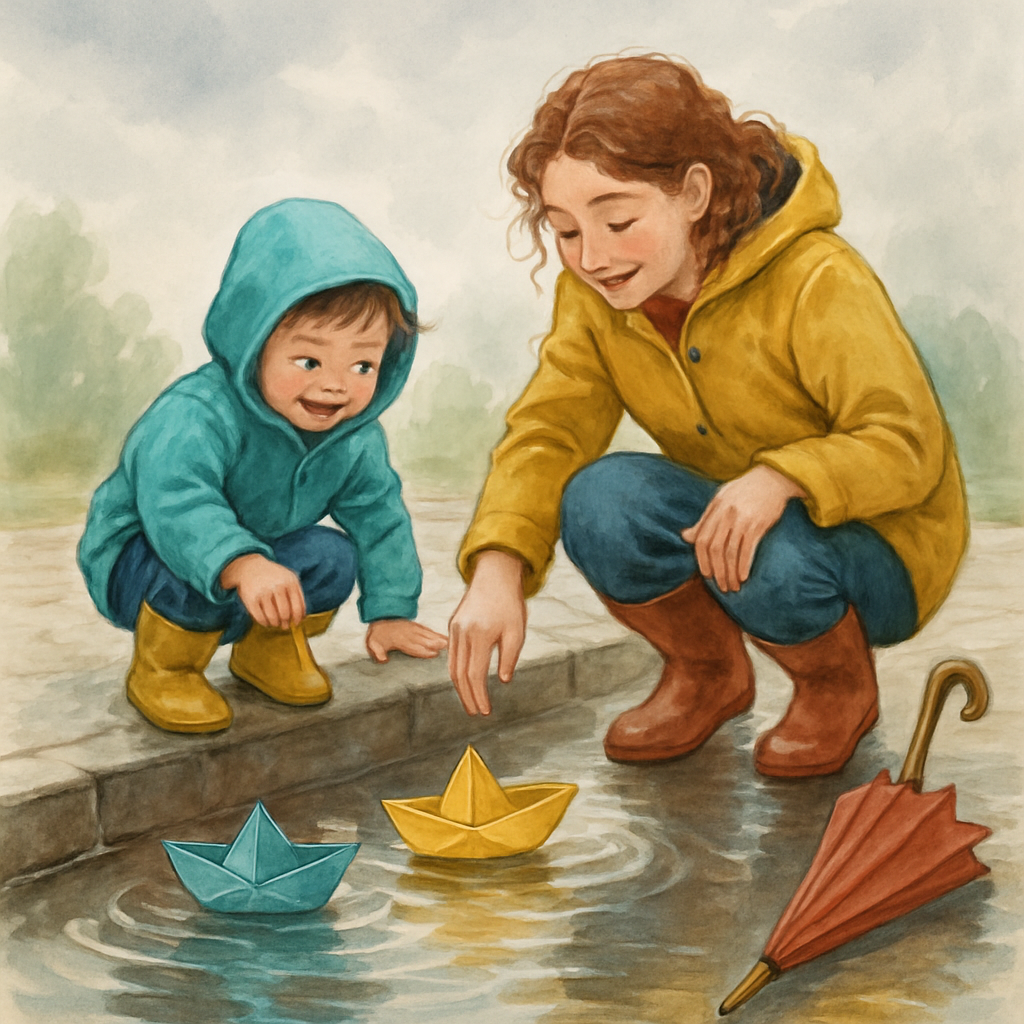 Mother And Child Making Paper Boats Numbered painting kits