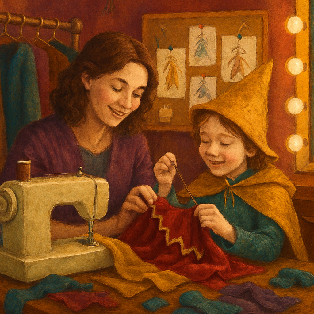 Mother And Child Sewing Costume Number painting