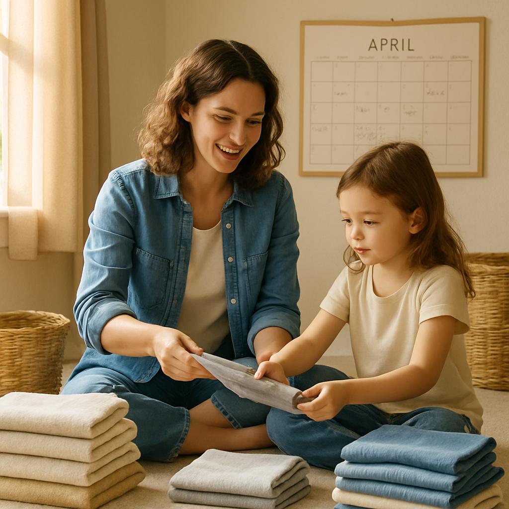 Mother Teaching Laundry Fold paint by number