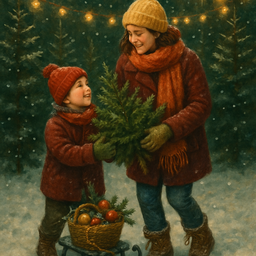 Mother And Child Planting Christmas Tree painting number kit