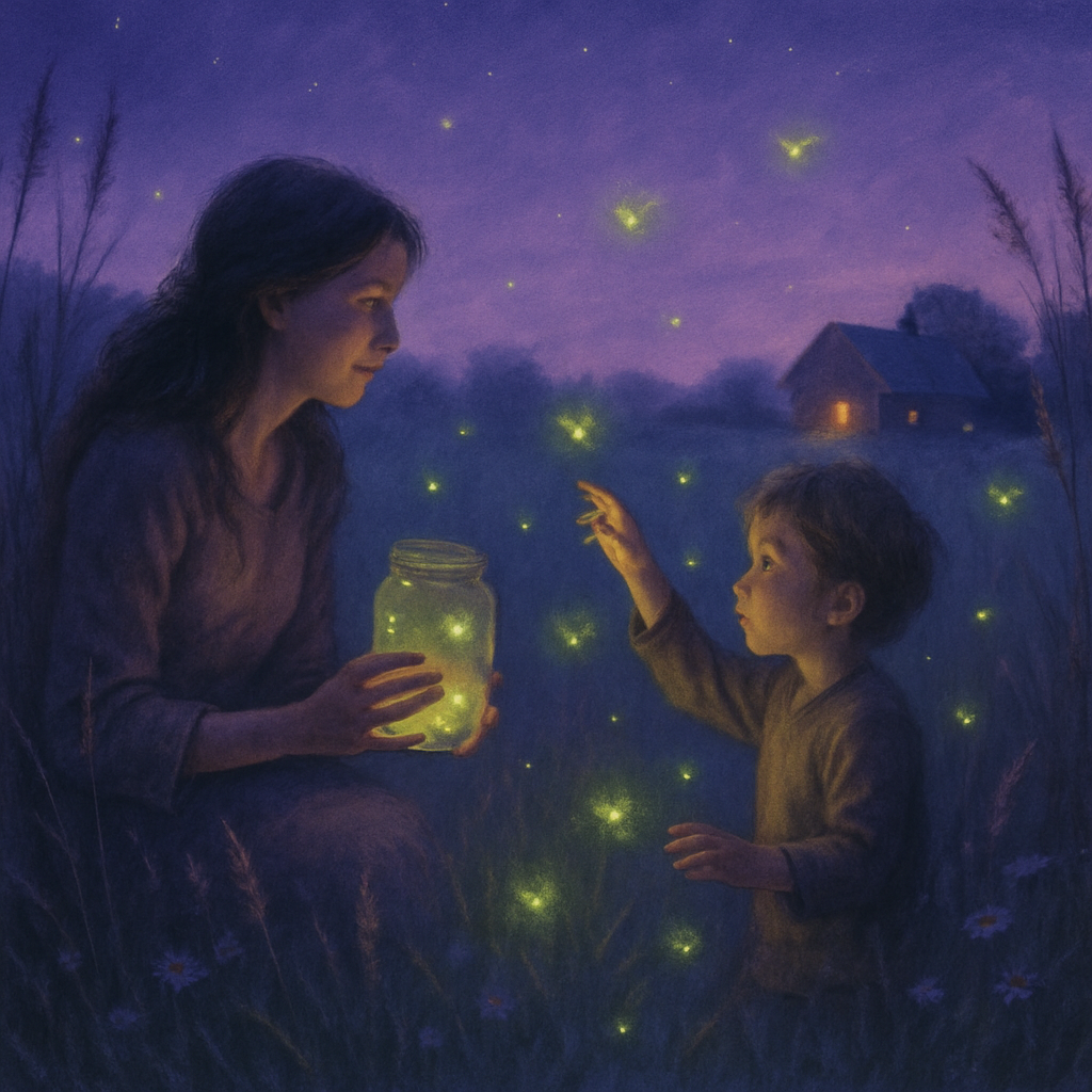 Mother And Child At Pond Catching Fireflies Painting by numbers kit