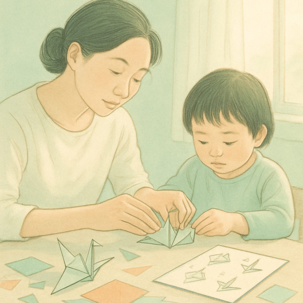 Mother Teaching Origami paint by number